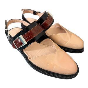 Inch2 Size 40 Emmy Slingback Sandals Beige Brown Patent Leather